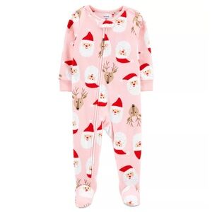 Carter's Baby Girl Fleece Zip Up Footed Santa/ Reindeer Pajamas Size 12 months